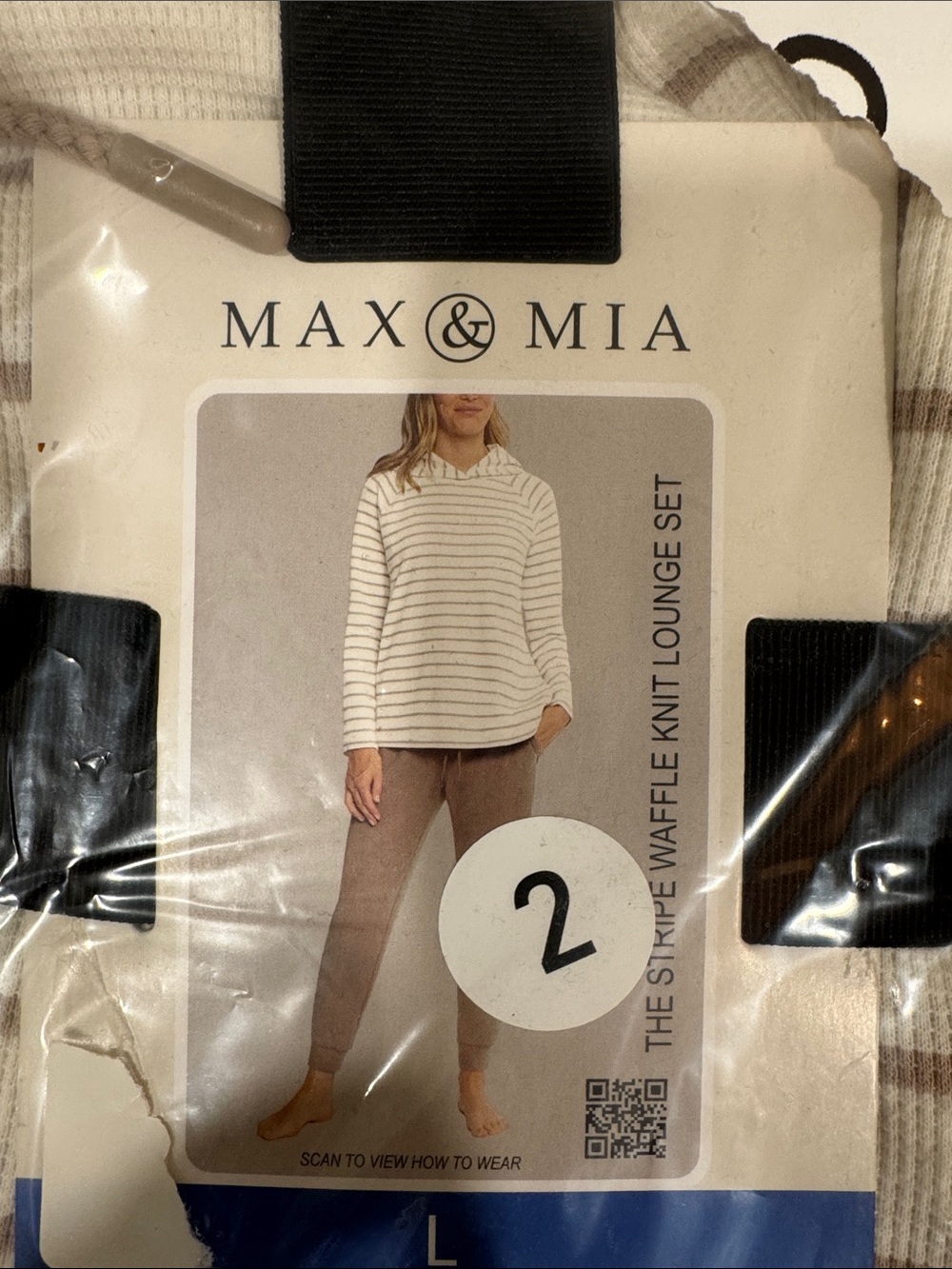 Max & Mia Cream Stripe Waffle Knit Lounge Set